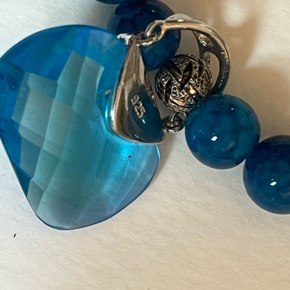 Blue Agate Gemstone Bracelet w/ Swarovski “Purse” Charm & Sterling Silver Clasp - Picture 7 of 12